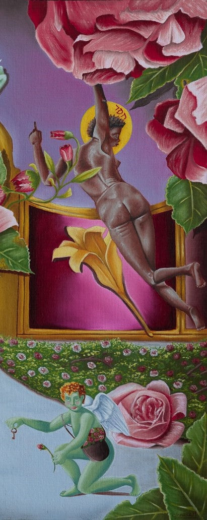 Peinture contemporaine, tableau moderne figuratif, acrylique sur toile  150x50cm représentant des hommes qui marchent en couleur